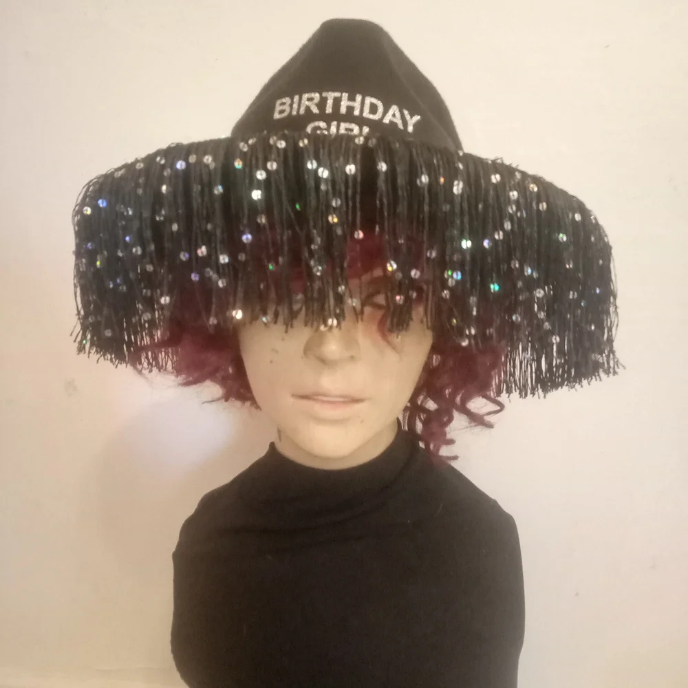 Vintage Black Sequin 'Birthday Girl' Party Hat